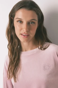 Women'secret Pijamas-Pijama comprido em veludo suave rosa