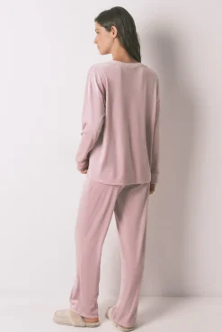 Women'secret Pijamas-Pijama comprido em veludo suave rosa