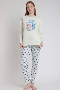 Admas Pijamas-Pijama comprido estampado Stitch para mulher azul