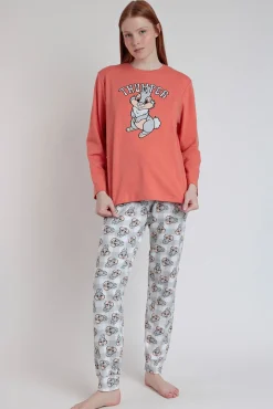 Admas Pijamas-Pijama comprido estampado Tambor bambi para mulher vermelho