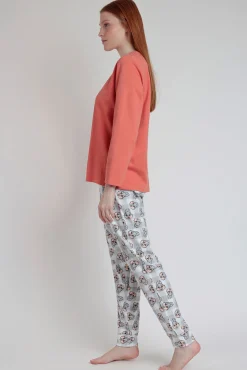 Admas Pijamas-Pijama comprido estampado Tambor bambi para mulher vermelho