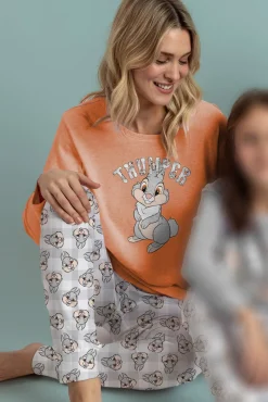 Admas Pijamas-Pijama comprido estampado Tambor bambi para mulher vermelho
