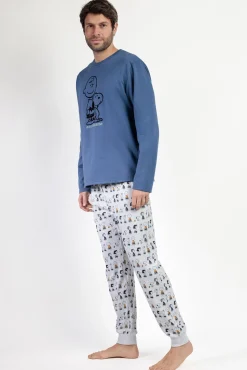 Admas Pijamas-Pijama comprido felpa de homem Snoopy&Friends azul