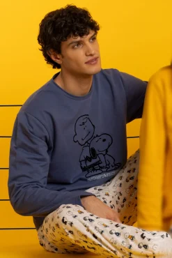 Admas Pijamas-Pijama comprido felpa de homem Snoopy&Friends azul