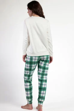 Admas Pijamas-Pijama comprido felpa xadrez 100% algodão Ski Mickey bege