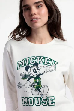 Admas Pijamas-Pijama comprido felpa xadrez 100% algodão Ski Mickey bege