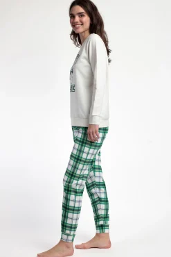 Admas Pijamas-Pijama comprido felpa xadrez 100% algodão Ski Mickey bege