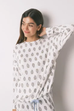 Women'secret Pijamas-Pijama comprido floral branco