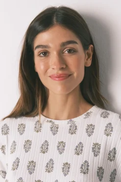 Women'secret Pijamas-Pijama comprido floral branco