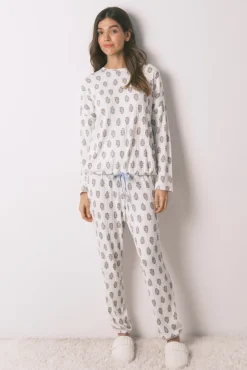 Women'secret Pijamas-Pijama comprido floral branco