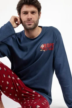 Admas Pijamas-Pijama comprido Grumpy 100% algodão para homem azul