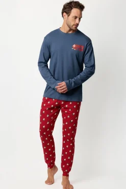 Admas Pijamas-Pijama comprido Grumpy 100% algodão para homem azul