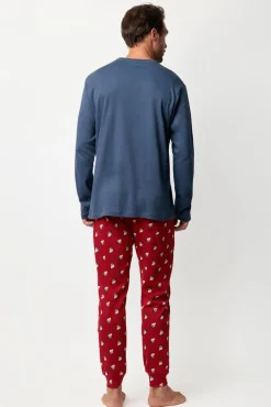 Admas Pijamas-Pijama comprido Grumpy 100% algodão para homem azul