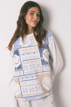 Women'secret Pijamas-Pijama comprido longo de polar SmileyWorld® bege
