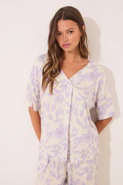 Women'secret Pijamas-Pijama comprido longo de viscose estampado branco