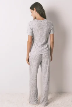 Women'secret Pijamas-Pijama comprido longo de manga curta com estampado animal da Miffy cinzento