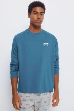 Springfield Pijamas-Pijama comprido longo de manga raglan com calça de carro azul