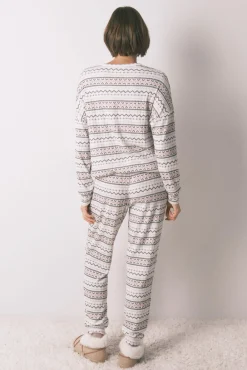 Women'secret Pijamas-Pijama comprido malha quente suave sanefas Mickey branco