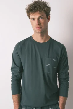 Women'secret Pijamas-Pijama comprido masculino 100% algodão com carros verde