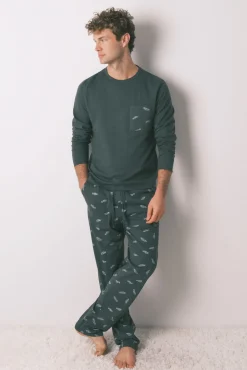 Women'secret Pijamas-Pijama comprido masculino 100% algodão com carros verde