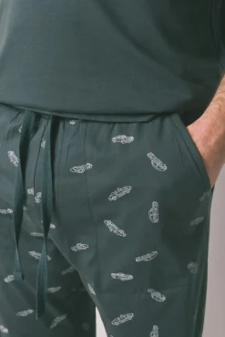 Women'secret Pijamas-Pijama comprido masculino 100% algodão com carros verde