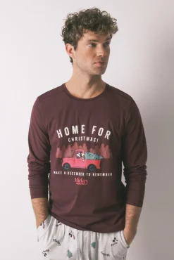 Women'secret Pijamas-Pijama comprido masculino Mickey Mouse 100% algodão vermelho