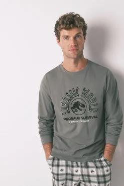 Women'secret Pijamas-Pijama comprido masculino 100% algodão "Jurassic World" bege