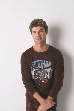 Women'secret Pijamas-Pijama comprido masculino polar do Homem-Aranha vermelho