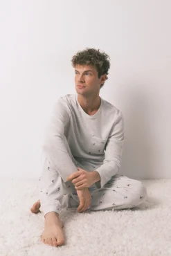 Women'secret Pijamas-Pijama comprido masculino 100% algodão cinza cinzento