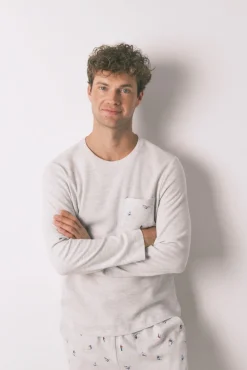 Women'secret Pijamas-Pijama comprido masculino 100% algodão cinza cinzento