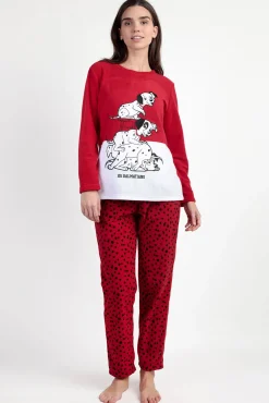 Admas Pijamas-Pijama comprido micropolar 101 Dálmatas para mulher vermelho