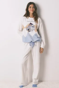 Women'secret Pijamas-Pijama comprido mousse polar do Snoopy bege