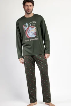 Admas Pijamas-Pijama comprido piloto Star Wars 100% algodão de homem verde