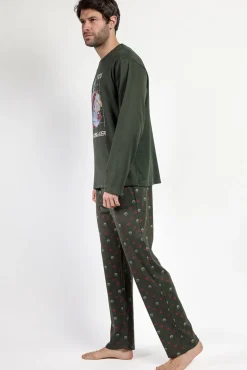 Admas Pijamas-Pijama comprido piloto Star Wars 100% algodão de homem verde