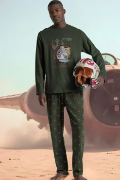 Admas Pijamas-Pijama comprido piloto Star Wars 100% algodão de homem verde