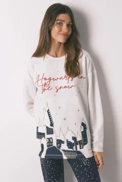 Women'secret Pijamas-Pijama comprido polar estampado "Hogwarts" bege