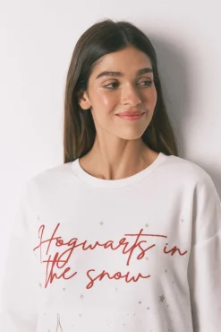 Women'secret Pijamas-Pijama comprido polar estampado "Hogwarts" bege