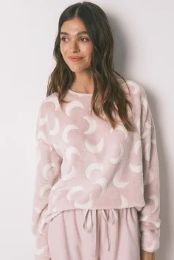 Women'secret Pijamas-Pijama comprido polar mousse luas rosa