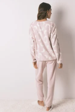 Women'secret Pijamas-Pijama comprido polar mousse luas rosa