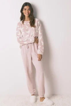 Women'secret Pijamas-Pijama comprido polar mousse luas rosa
