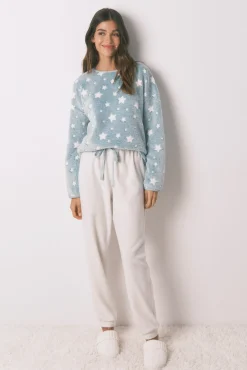 Women'secret Pijamas-Pijama comprido polar mousse estrelas azul
