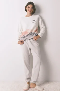 Women'secret Pijamas-Pijama comprido polar suave estampado Pingu bege