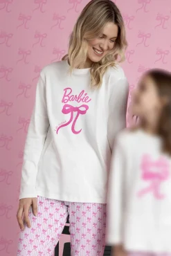 Admas Pijamas-Pijama comprido riscas laços Barbie 100% algodão bege