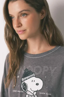 Women'secret Pijamas-Pijama comprido Snoopy 100% algodão cinzento