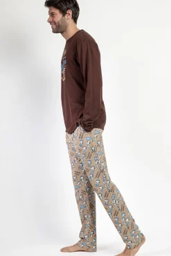 Admas Pijamas-Pijama comprido Snoopy 100% algodão para homem cru