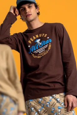 Admas Pijamas-Pijama comprido Snoopy 100% algodão para homem cru