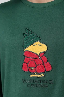 Admas Pijamas-Pijama comprido Snoopy 100% algodão para homem verde