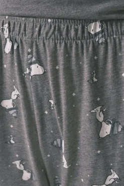 Women'secret Pijamas-Pijama comprido Snoopy 100% algodão manga longa e curta cinzento