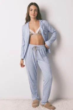 Women'secret Pijamas-Pijama Comprido Snoopy Vichy azul