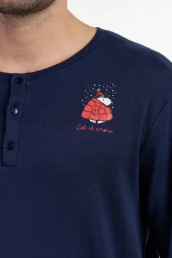 Admas Pijamas-Pijama comprido Snoopy xadrez 100% algodão azul